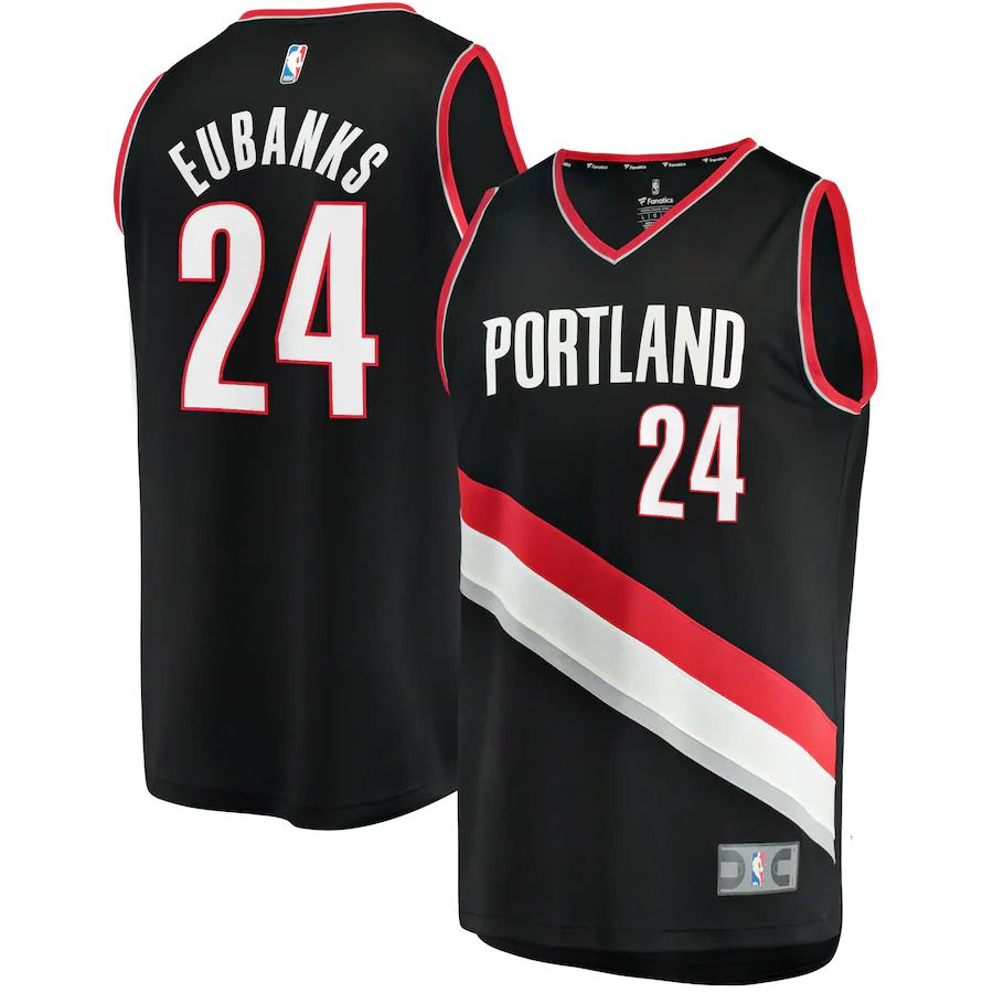 Men Portland Trail Blazers 24 Drew Eubanks Fanatics Branded Black 2022-23 Fast Break Replica Player NBA Jersey